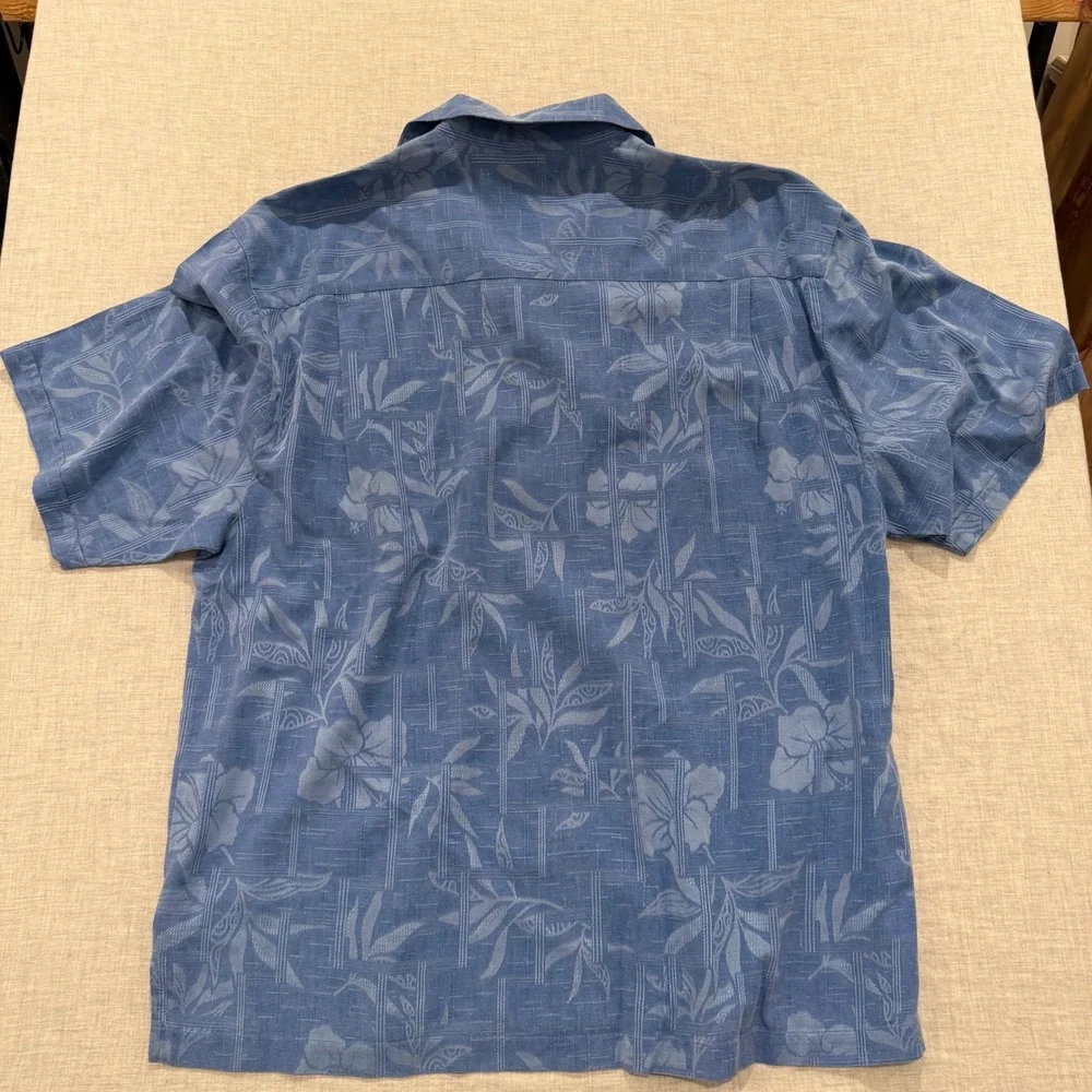 Jamaica Jaxx Mens XL Blue 100% Silk Jacquard Tropical Floral Camp Aloha Shirt